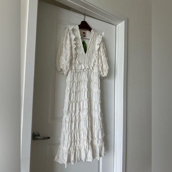 Farm Rio Off-White Ruffle Tassels Midi Dress - Picture 5 of 10